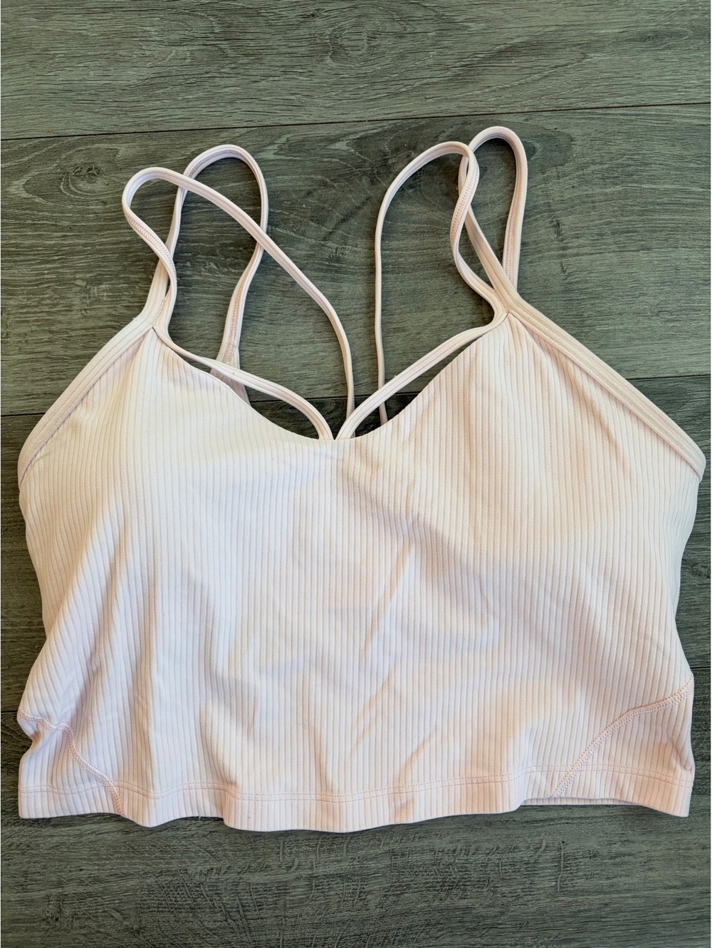 Lululemon Pale Pink Ribbed Strappy Bra — Pale Pink, Size 8